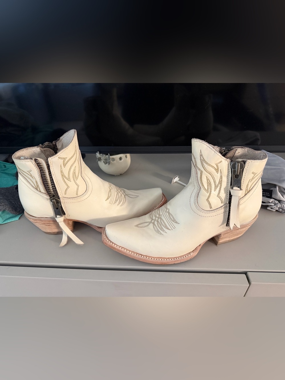 freebird Cream Western Embroidered Ankle Boots